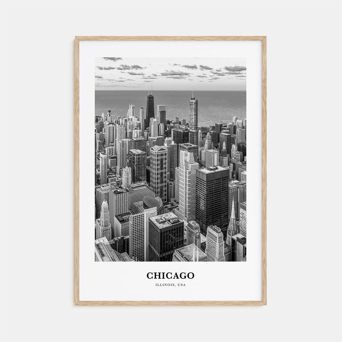 Chicago Illinois Black and White Aerial Downtown City Skyline Poster
