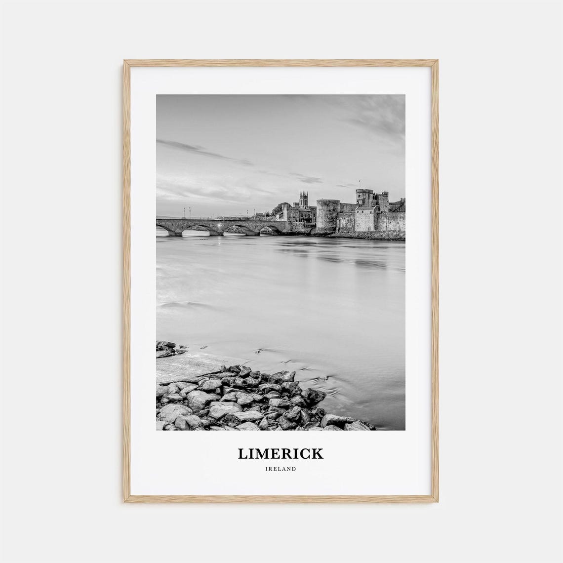 Limerick Ireland Castle River Bridge Historic Black White Poster