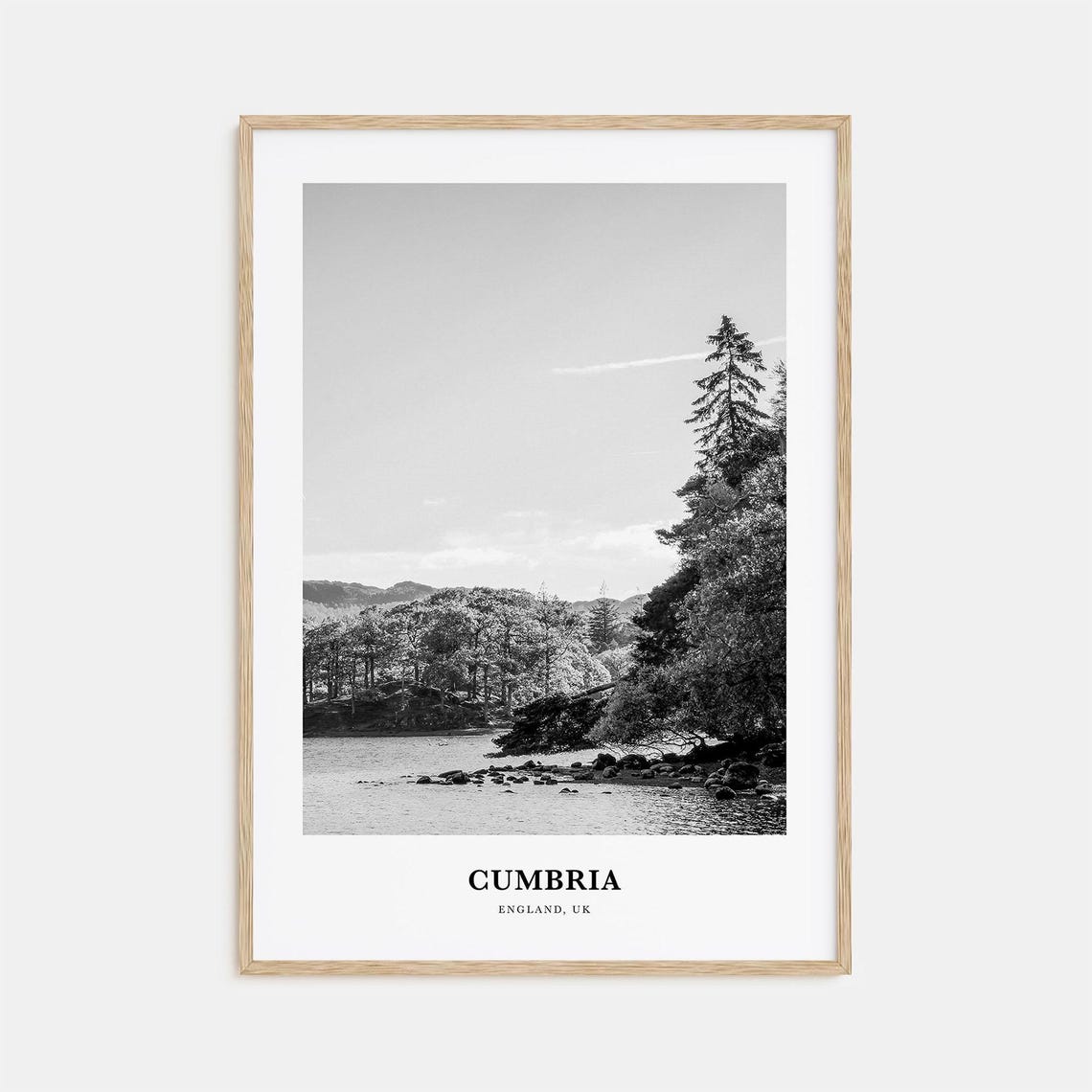 Cumbria England Black and White Lake District Pines Travel Poster