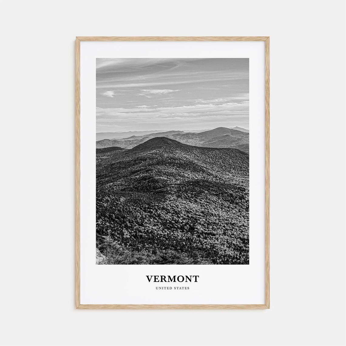 Vermont United States Monochrome Green Mountain Ridge View Poster