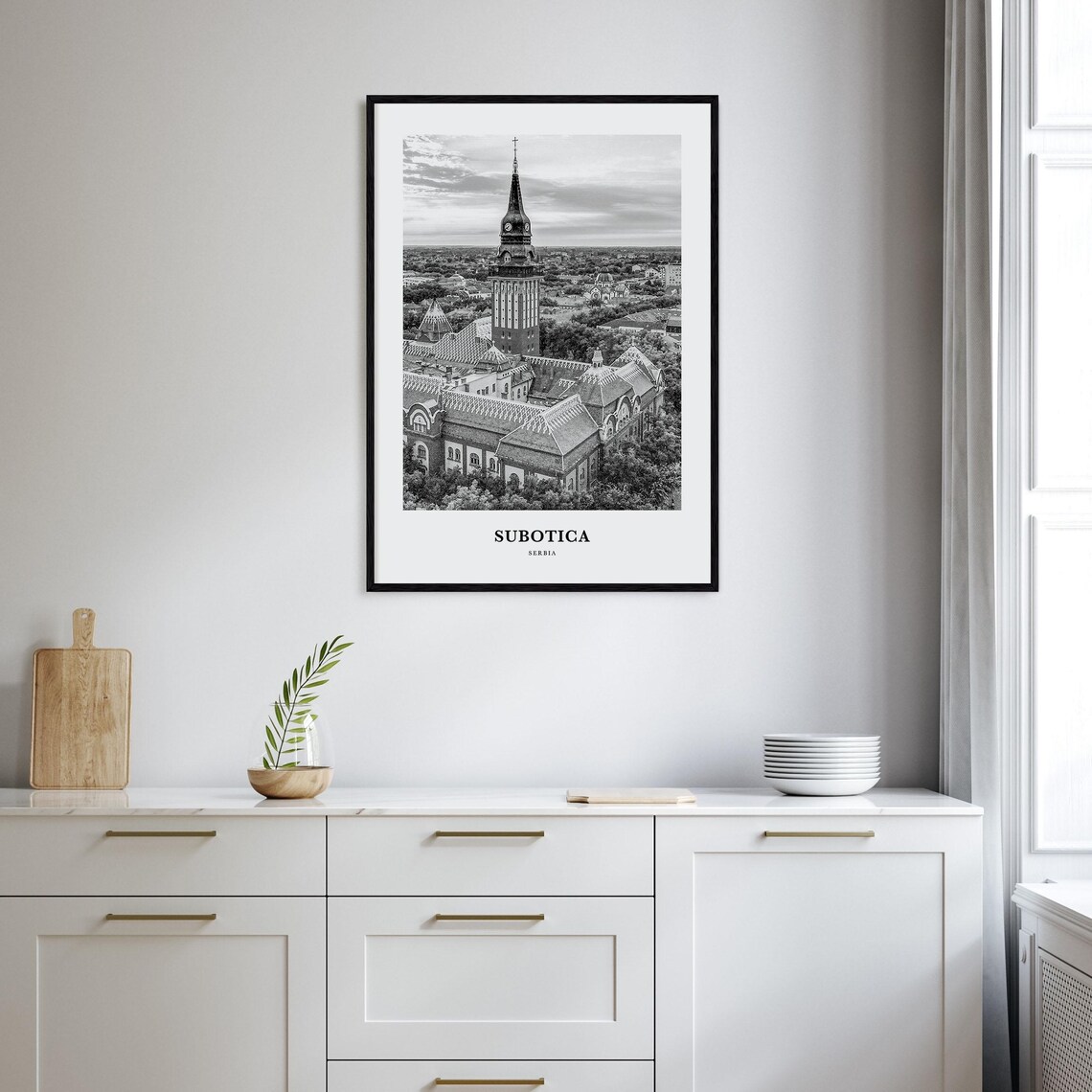 Subotica Serbia City Hall Tower Aerial Black White Photo Poster - Image 2