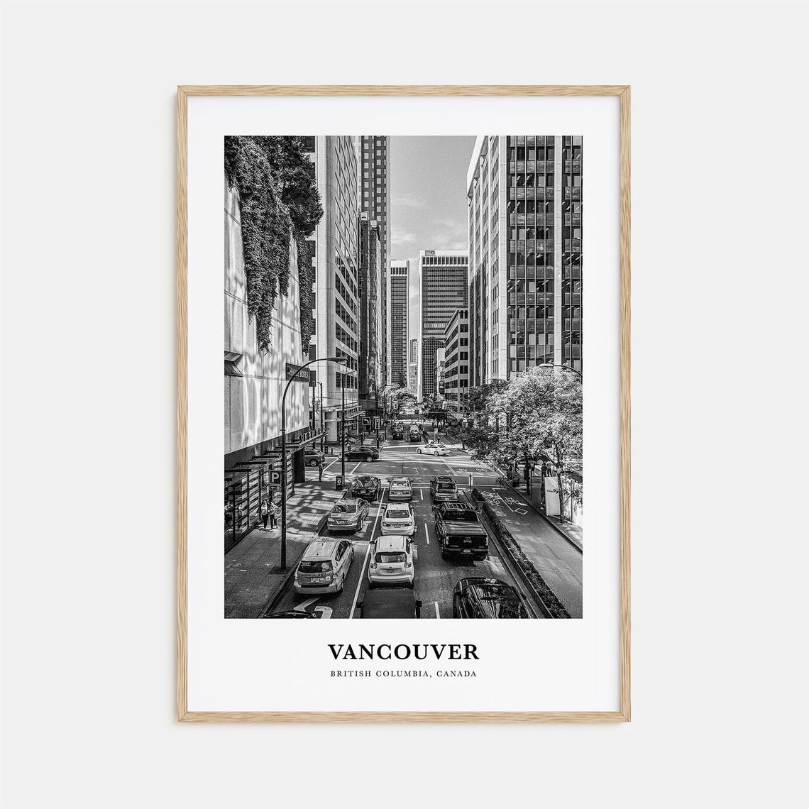 Vancouver Canada Downtown Street Skyline View Monochrome Poster