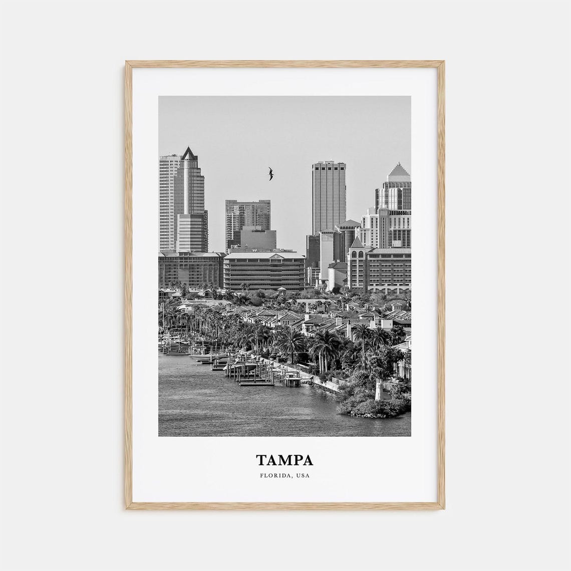 Tampa Florida Marina Skyline Black And White Waterfront Poster