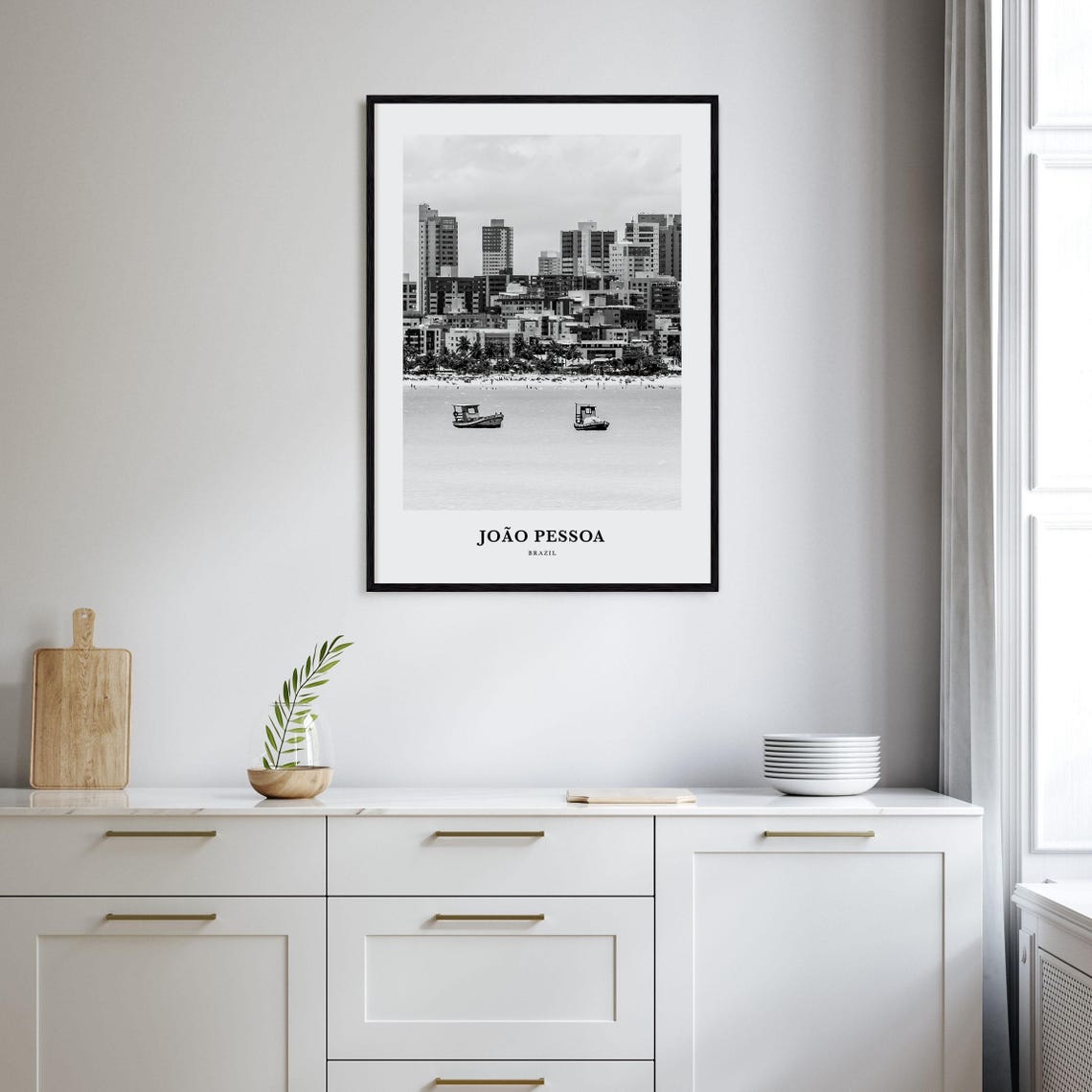 Joao Pessoa Brazil Beachfront Skyline Black and White Travel Poster - Image 2