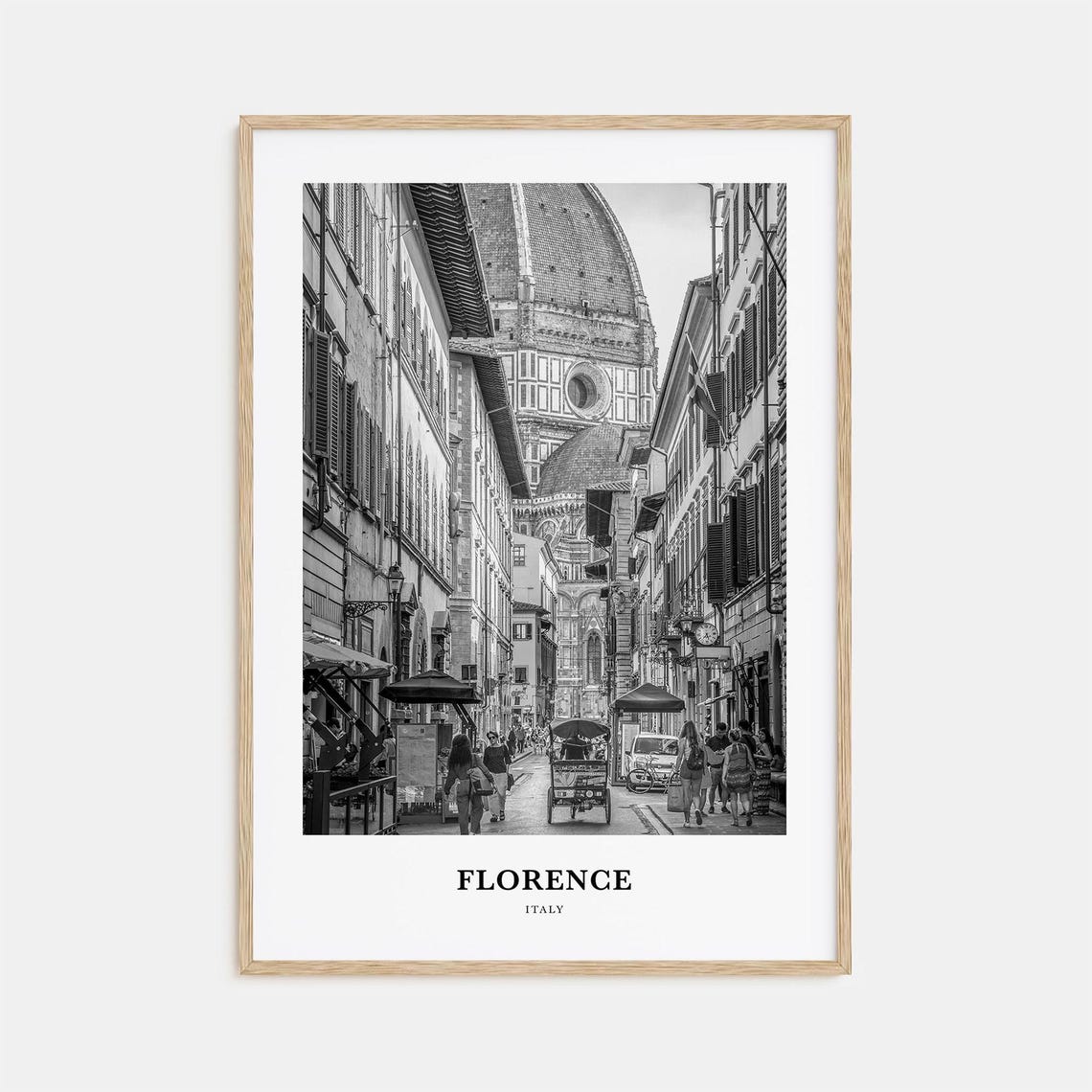 Florence Italy Cathedral Street Black and White Photo Poster