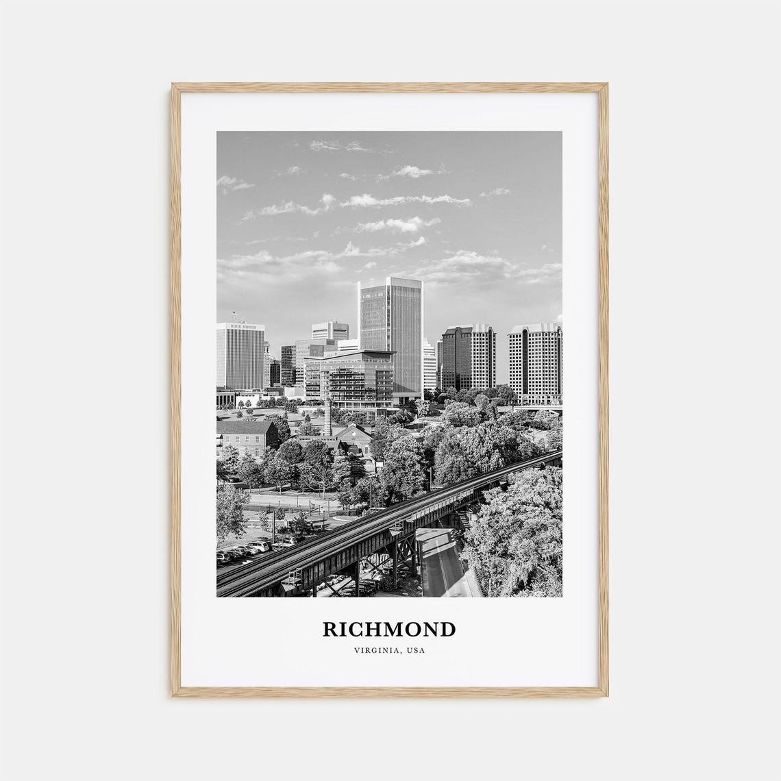 Richmond Virginia Skyline Rail Viaduct Black White Photo Poster