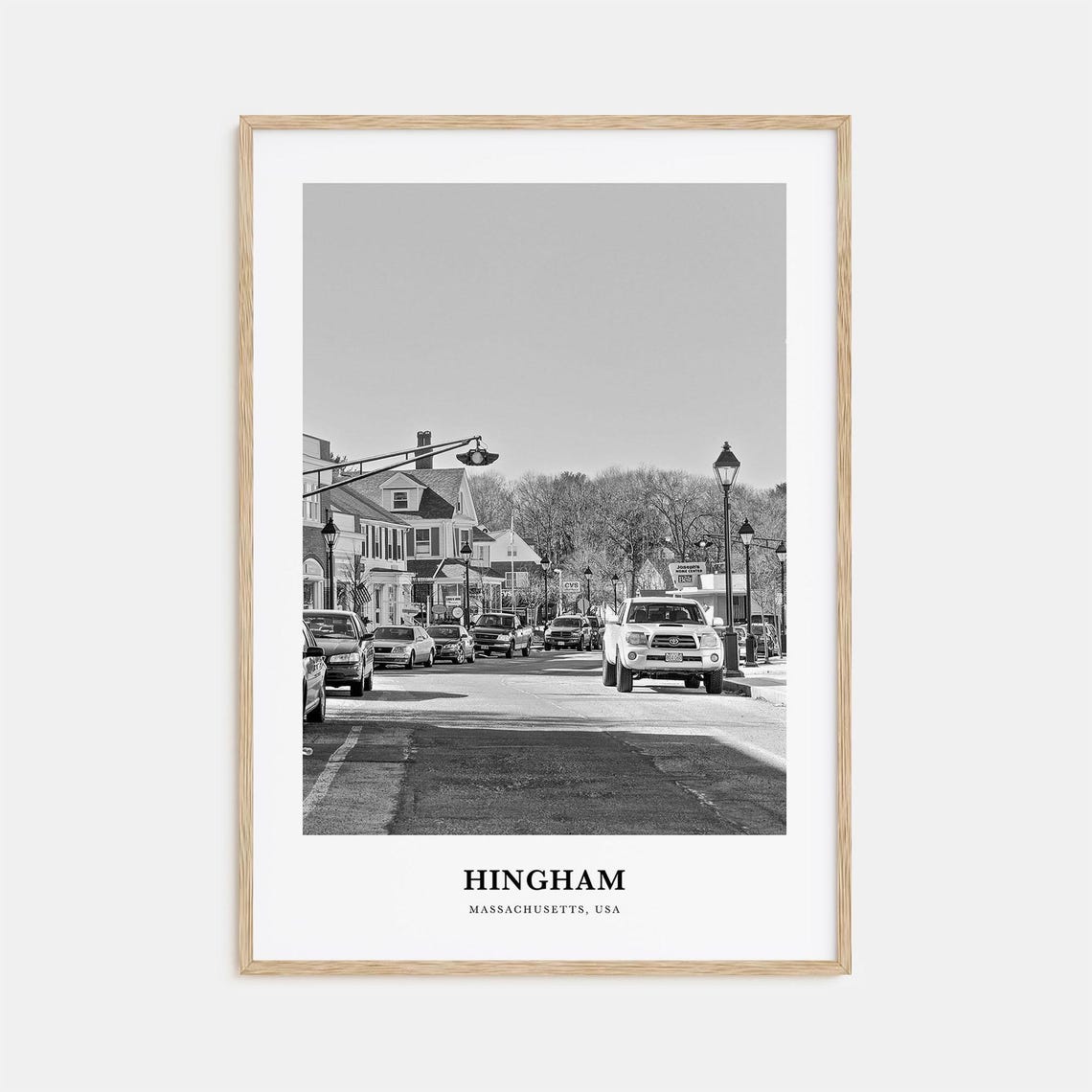 Hingham Massachusetts Main Street Small Town Black and White Poster