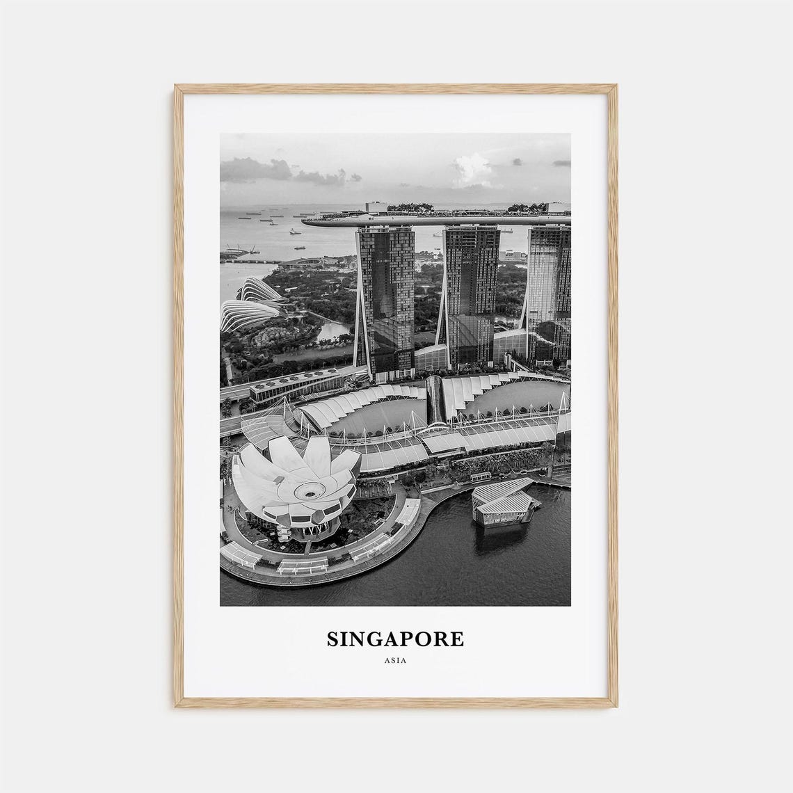 Singapore Marina Bay Sands Aerial Black and White Cityscape Poster