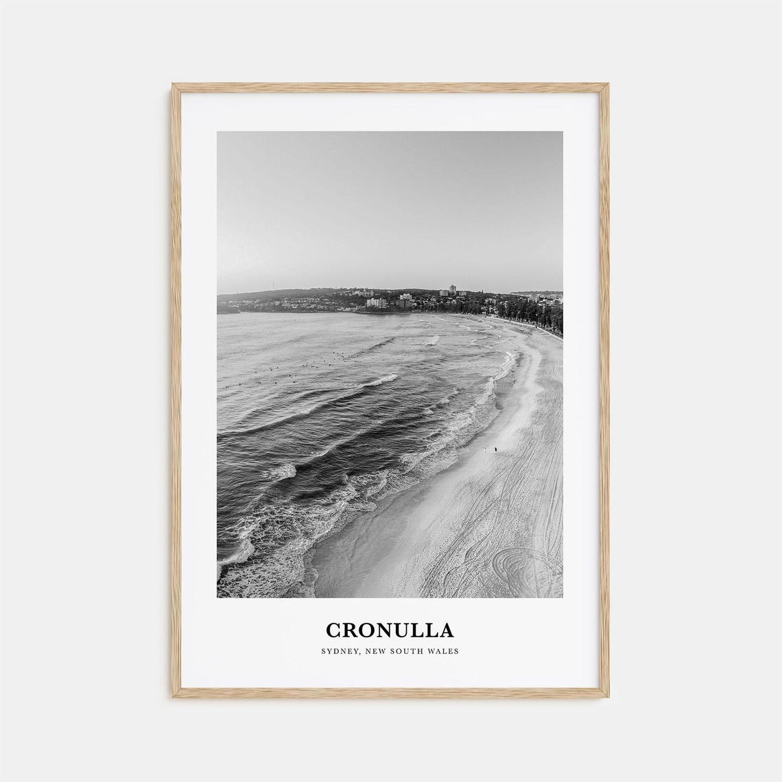 Cronulla Beach Aerial Rolling Waves Black and White Surf Poster