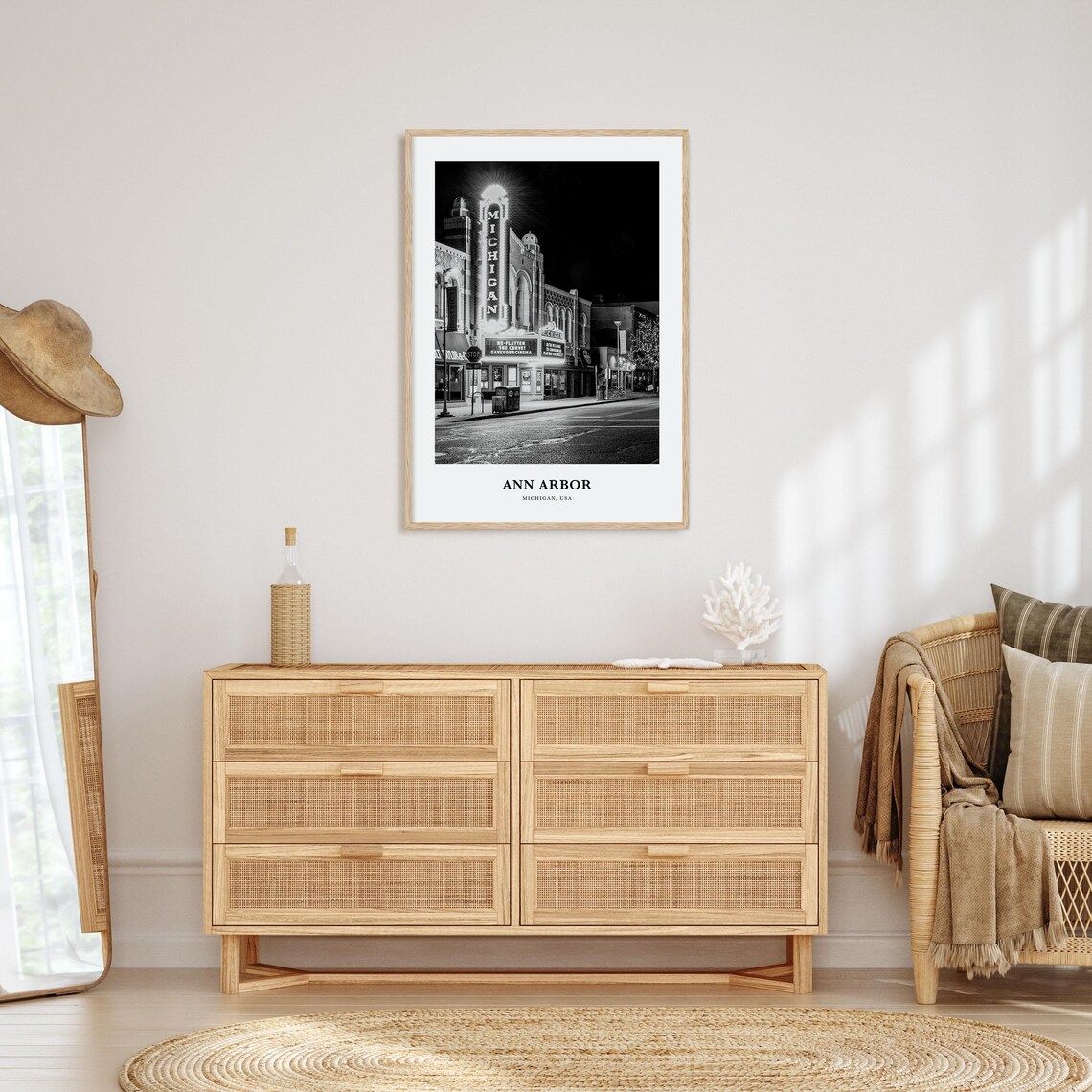 Ann Arbor Michigan Theater at Night Black and White Travel Poster - Image 3
