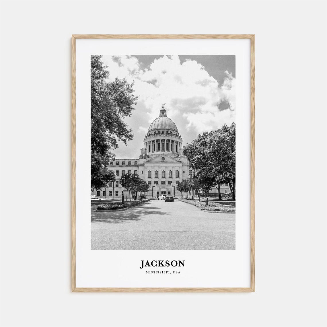 Jackson Mississippi Black and White State Capitol Building Poster