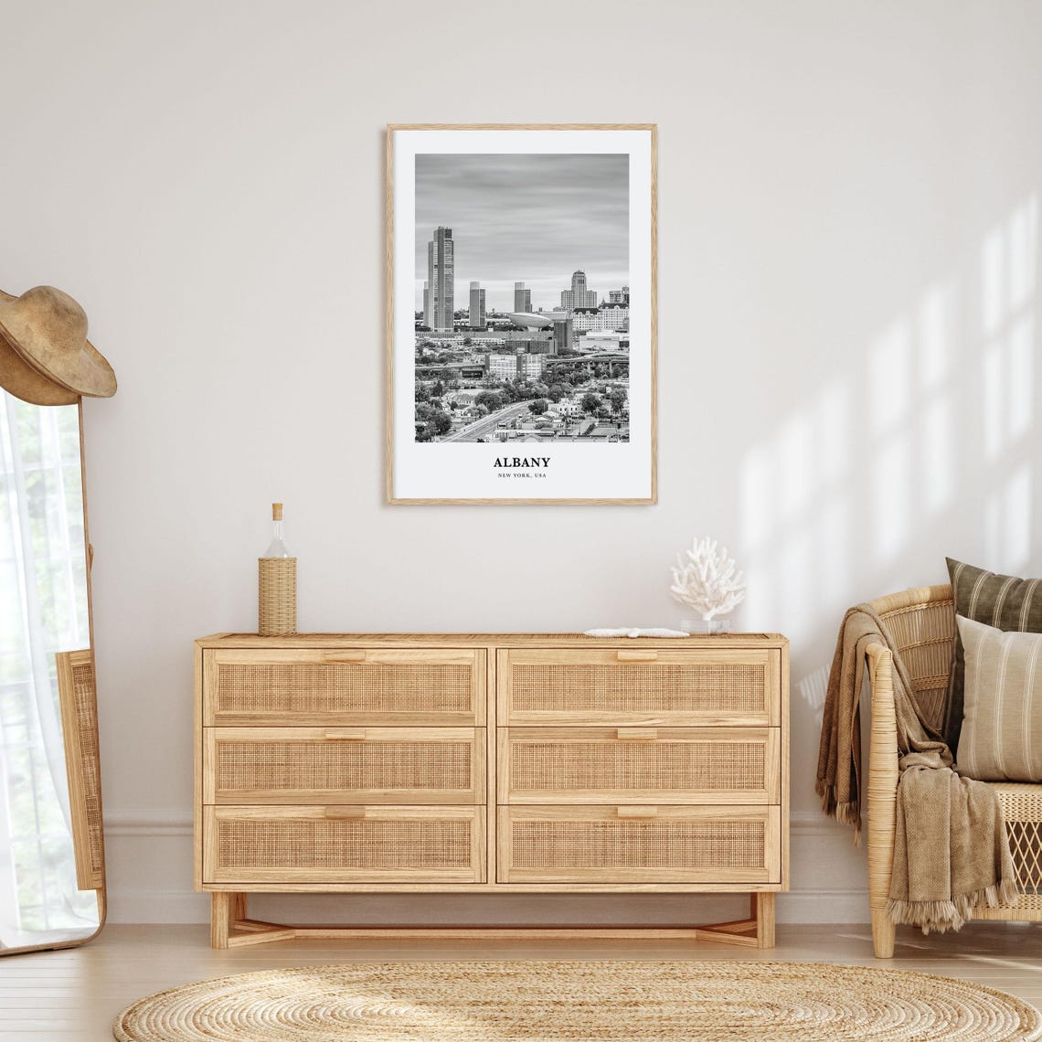 Albany New York Downtown Skyline Black and White Travel Poster - Image 3