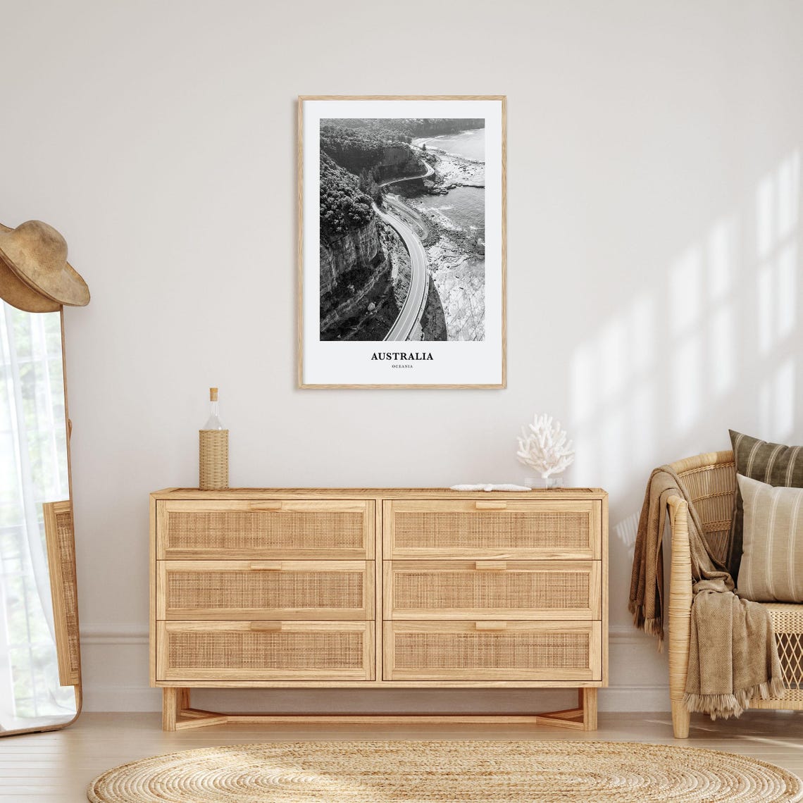 Australia Coastal Highway Cliff Road Aerial Black and White Poster - Image 3