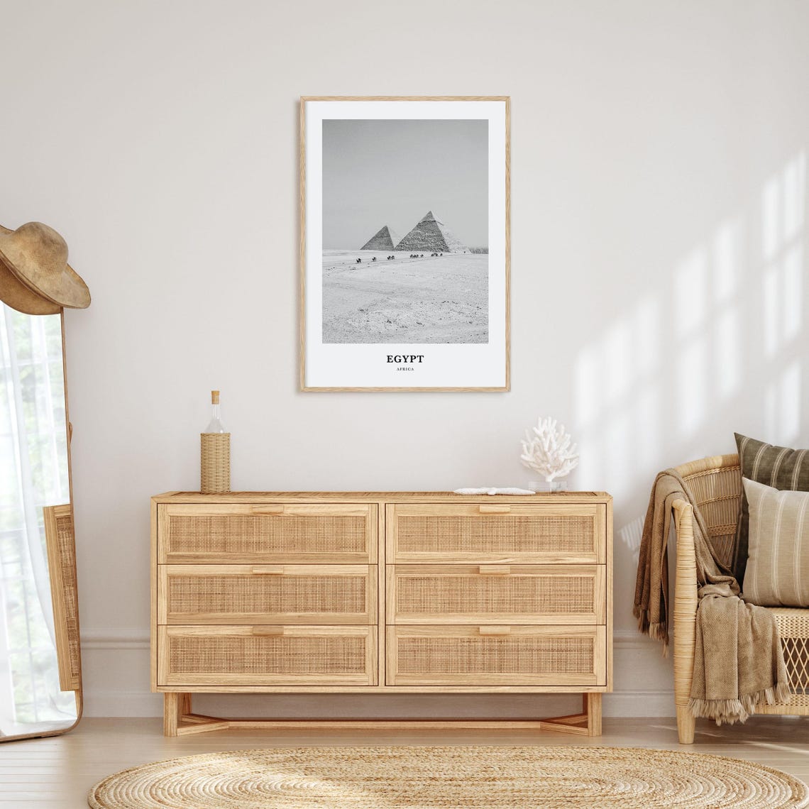 Egypt Giza Pyramids Rising From the Desert With Camel Caravan Poster - Image 3
