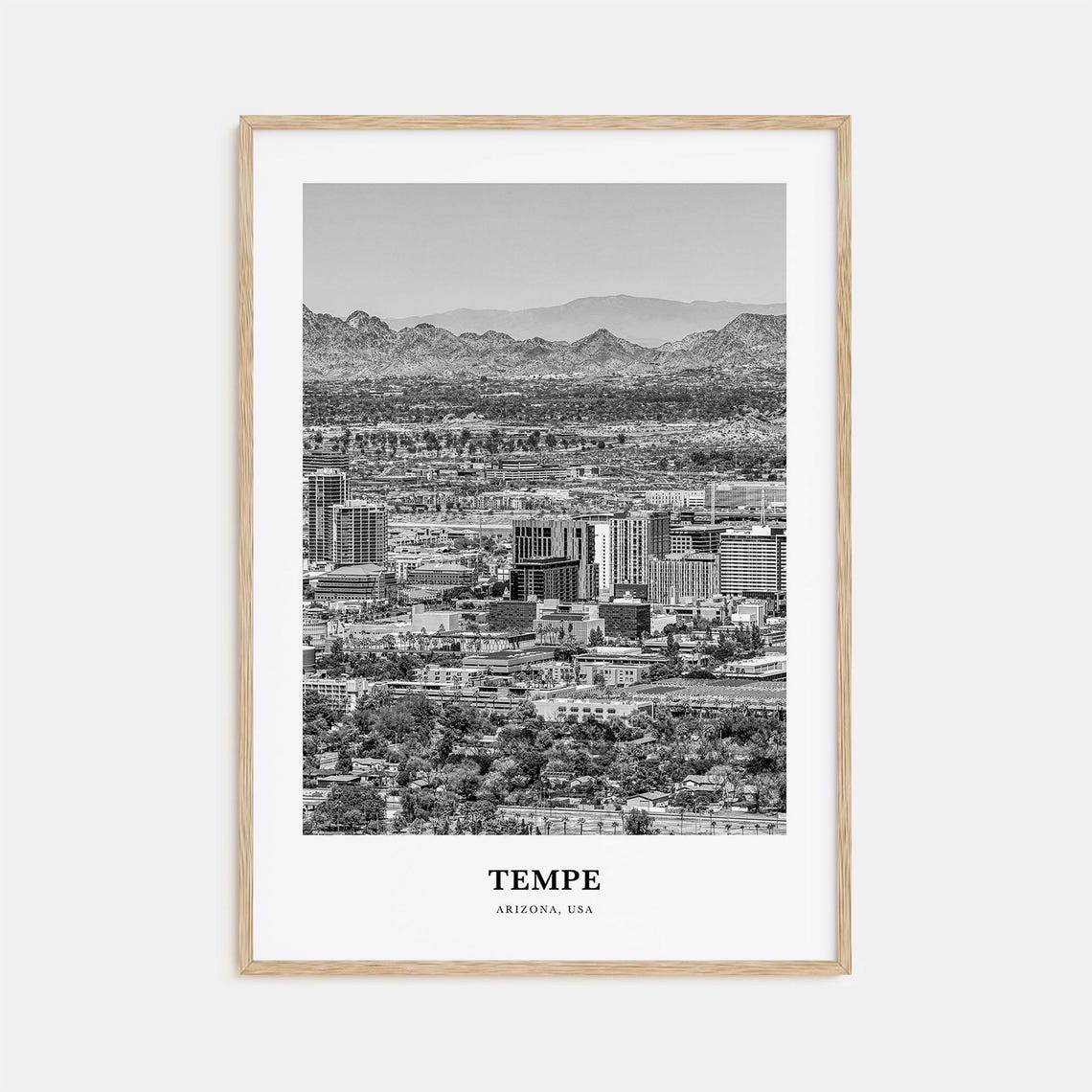 Tempe Arizona Skyline with Desert Mountains Black and White Poster
