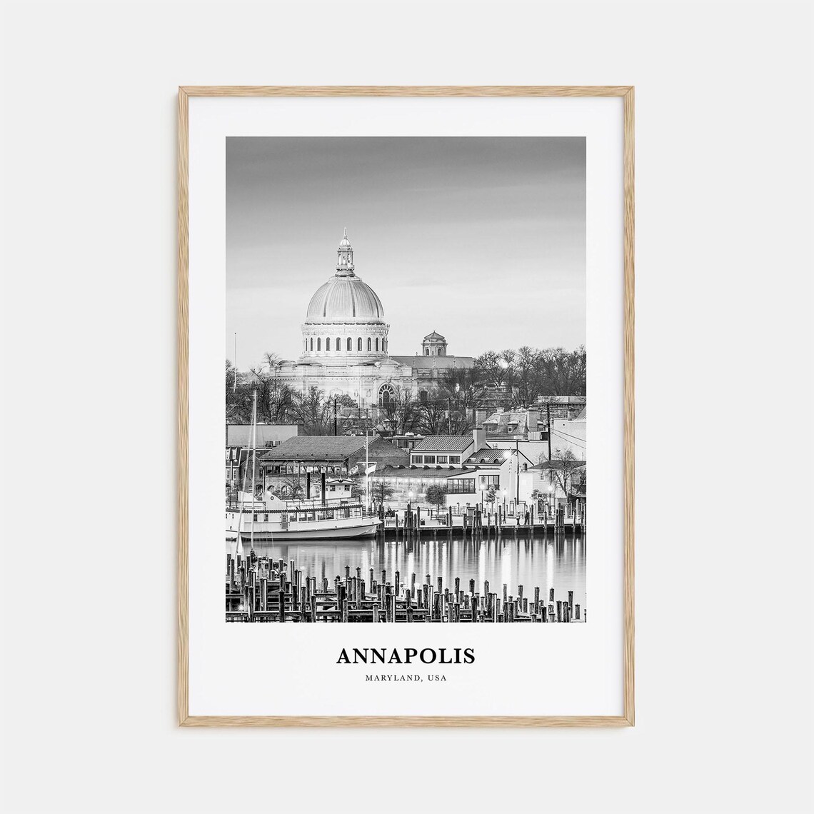 Annapolis Maryland Domed Statehouse above Historic Harbor Poster