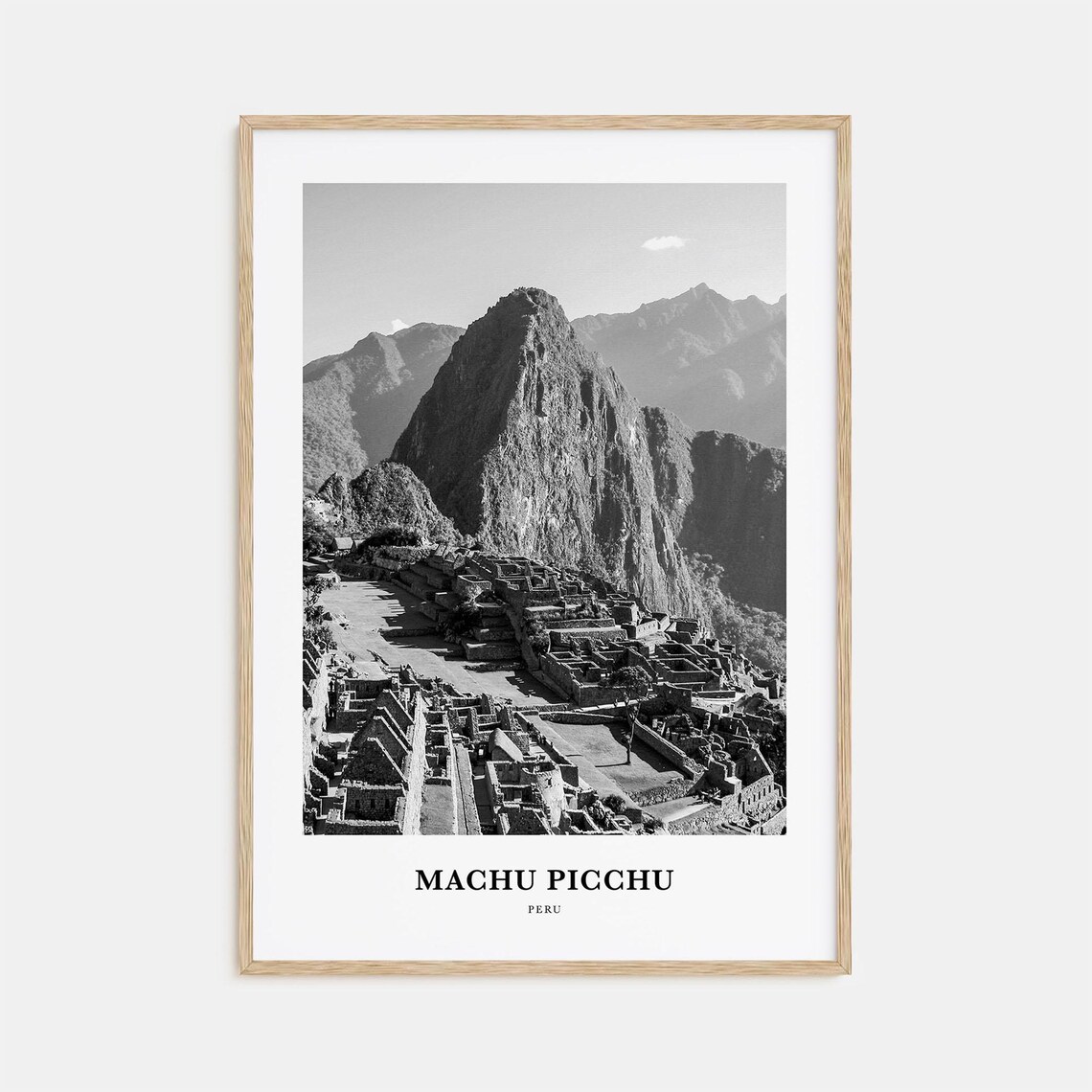 Machu Picchu Peru Inca Ruins Huayna Picchu Black and White Travel Poster