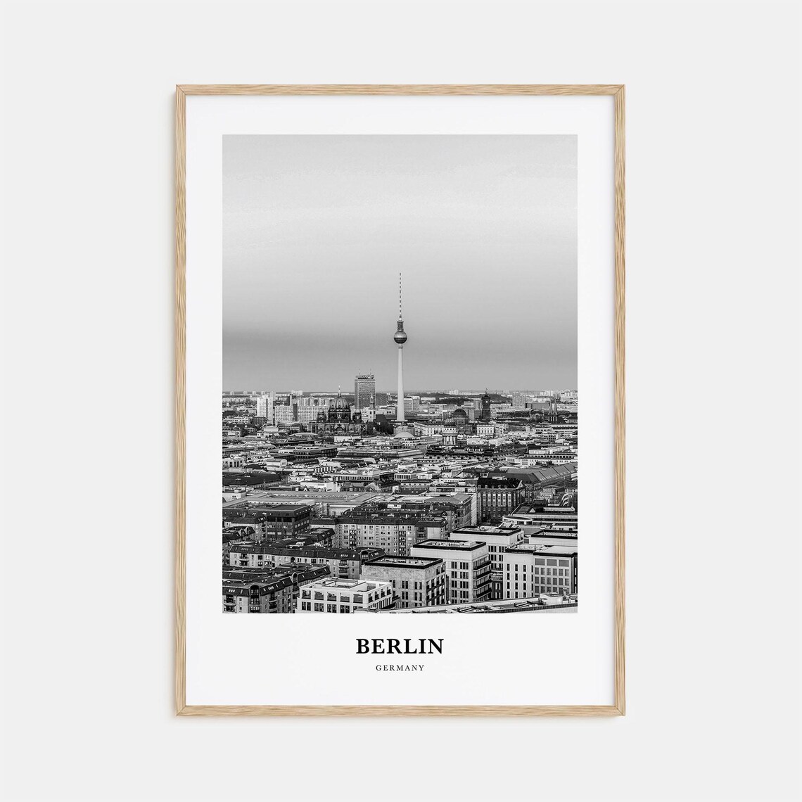 Berlin Germany City Skyline with TV Tower Black and White Art Poster