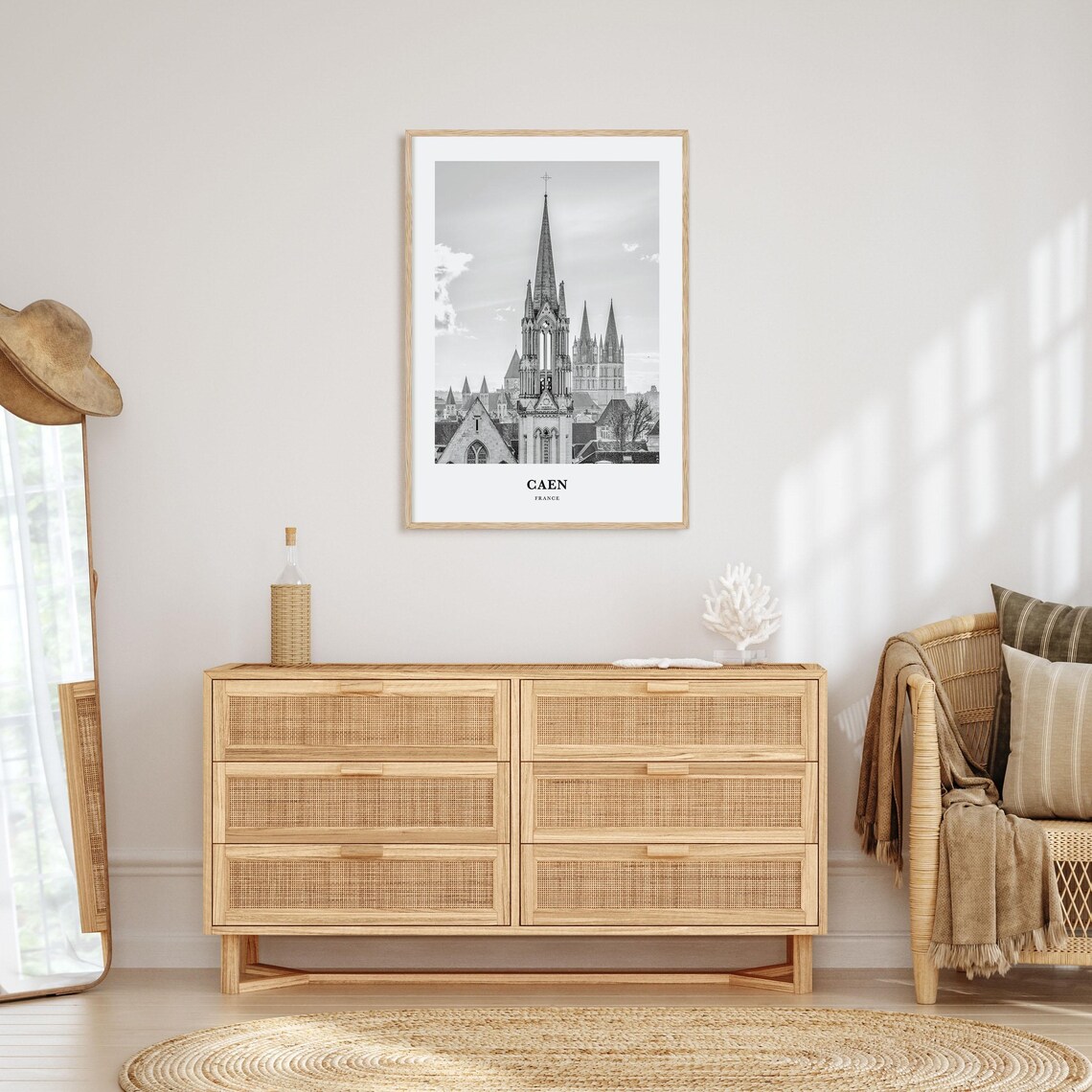 Caen France Gothic Church Spires Skyline Black and White Poster - Image 3