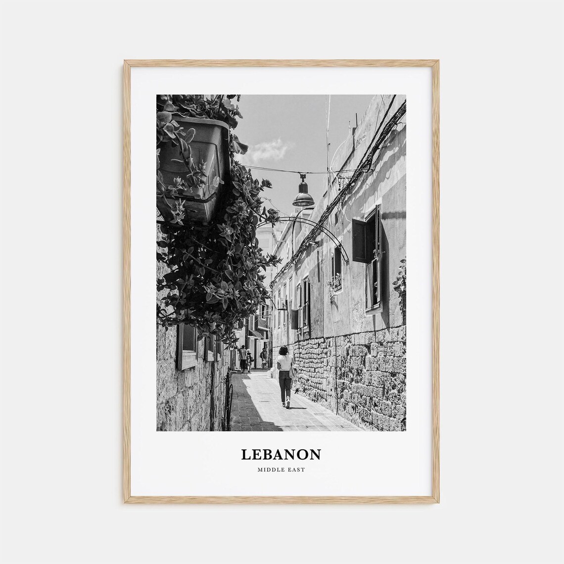 Lebanon Old Stone Alley Black and White Street Photography Poster