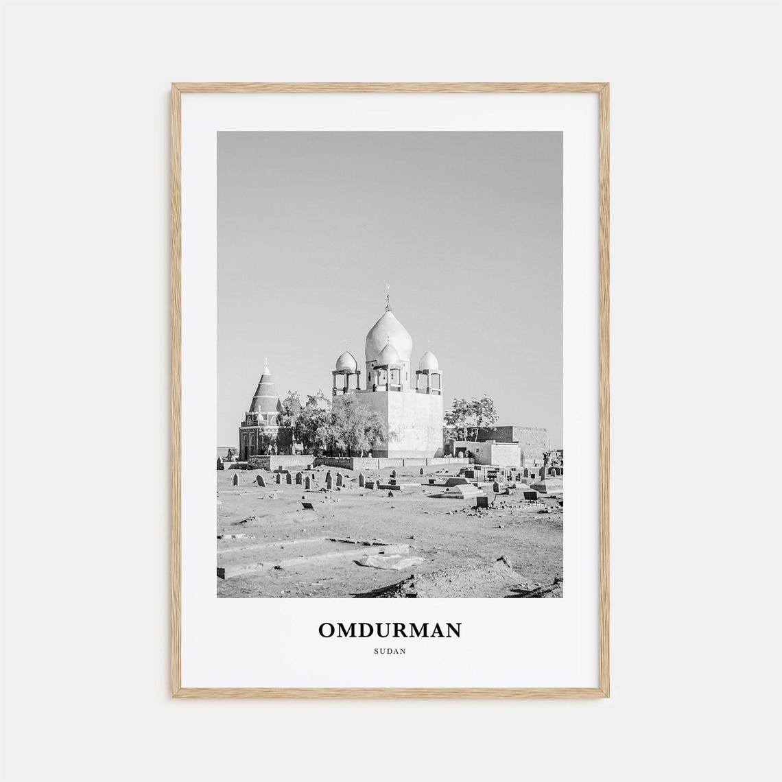 Omdurman Sudan Historic Mosque Tombs Domes Black White Travel Poster