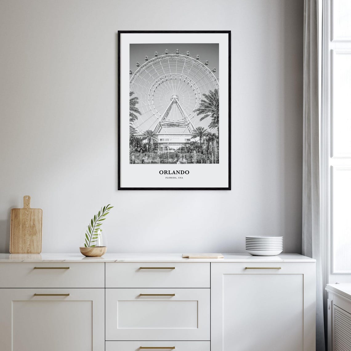 Orlando Eye Ferris Wheel Florida Black White Amusement Park Poster - Image 2