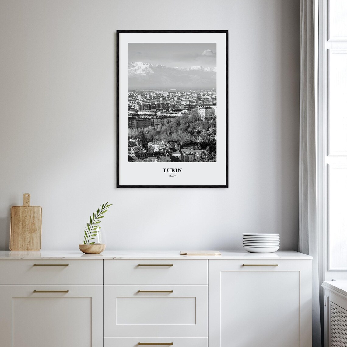 Turin Italy Black and White Alpine Cityscape Photography Poster - Image 2