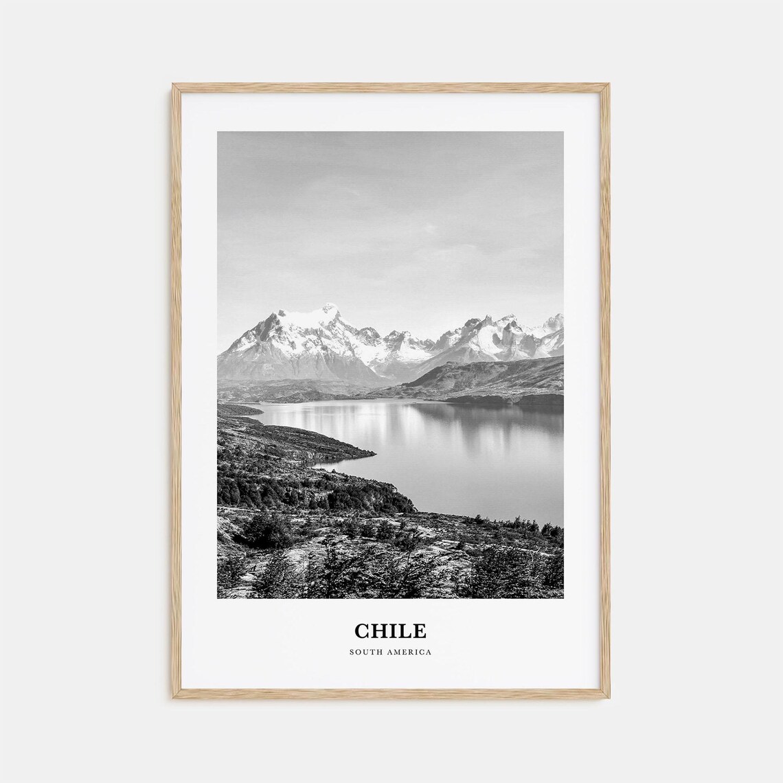 Chile South America Snow Capped Mountains Above Lake Water Poster