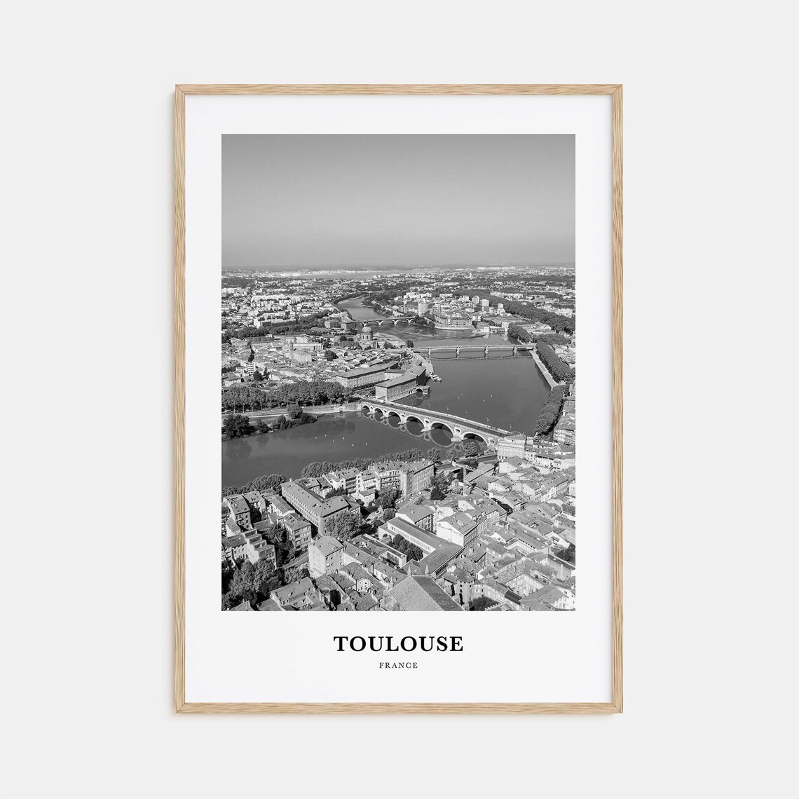 Toulouse France Aerial Garonne River Black White Travel Poster