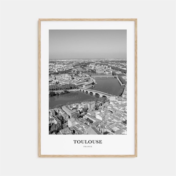 Toulouse France Aerial Garonne River Black White Travel Poster