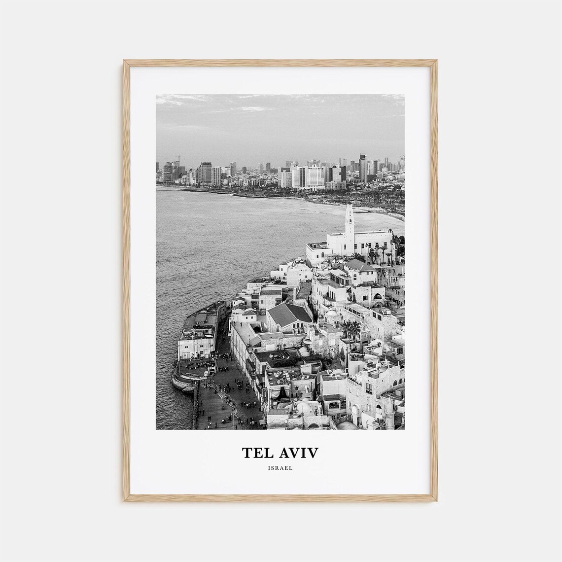 Tel Aviv Old Jaffa Quarter Meets Modern Skyline Black and White Poster