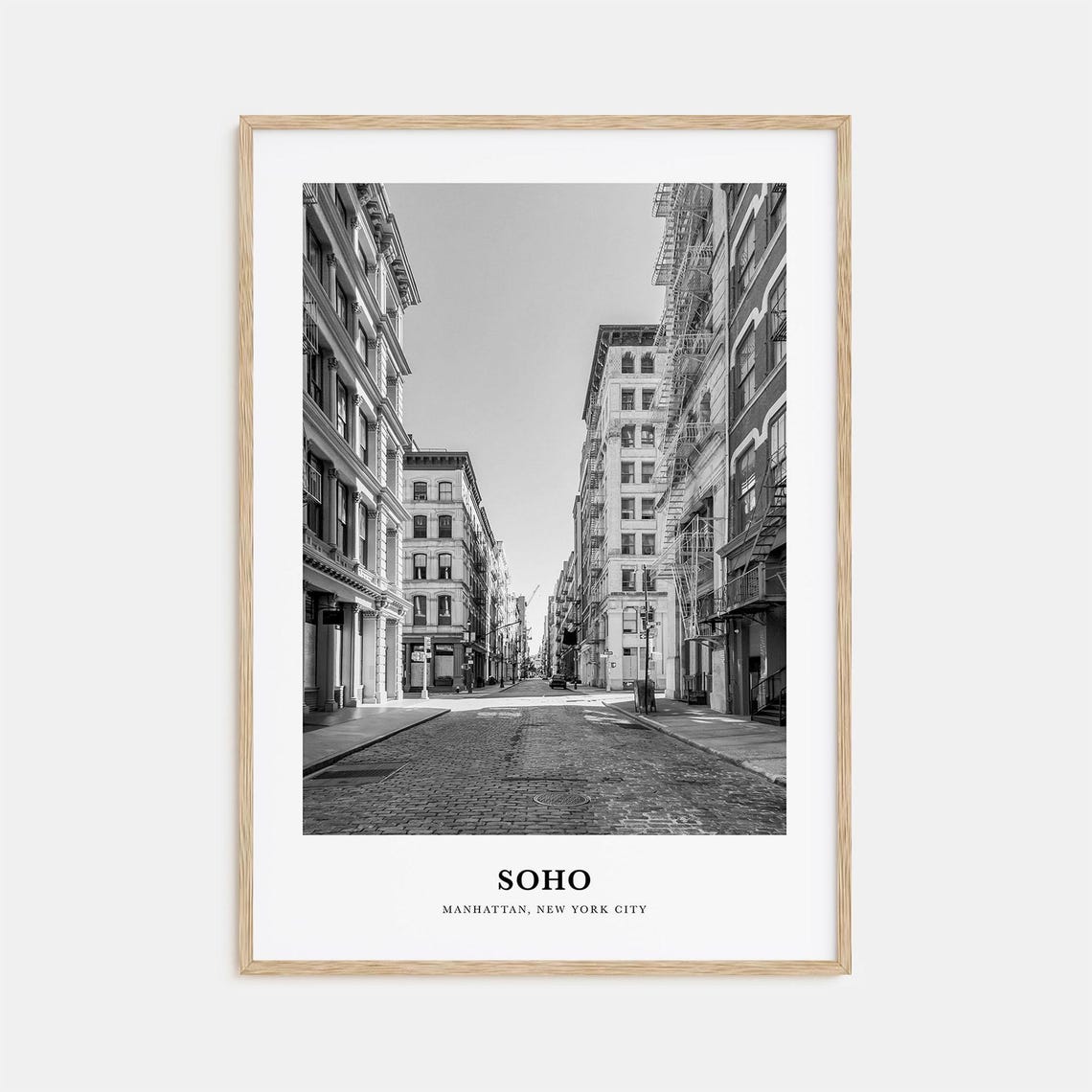 Soho Manhattan New York Cobblestone Street Black White Photo Poster