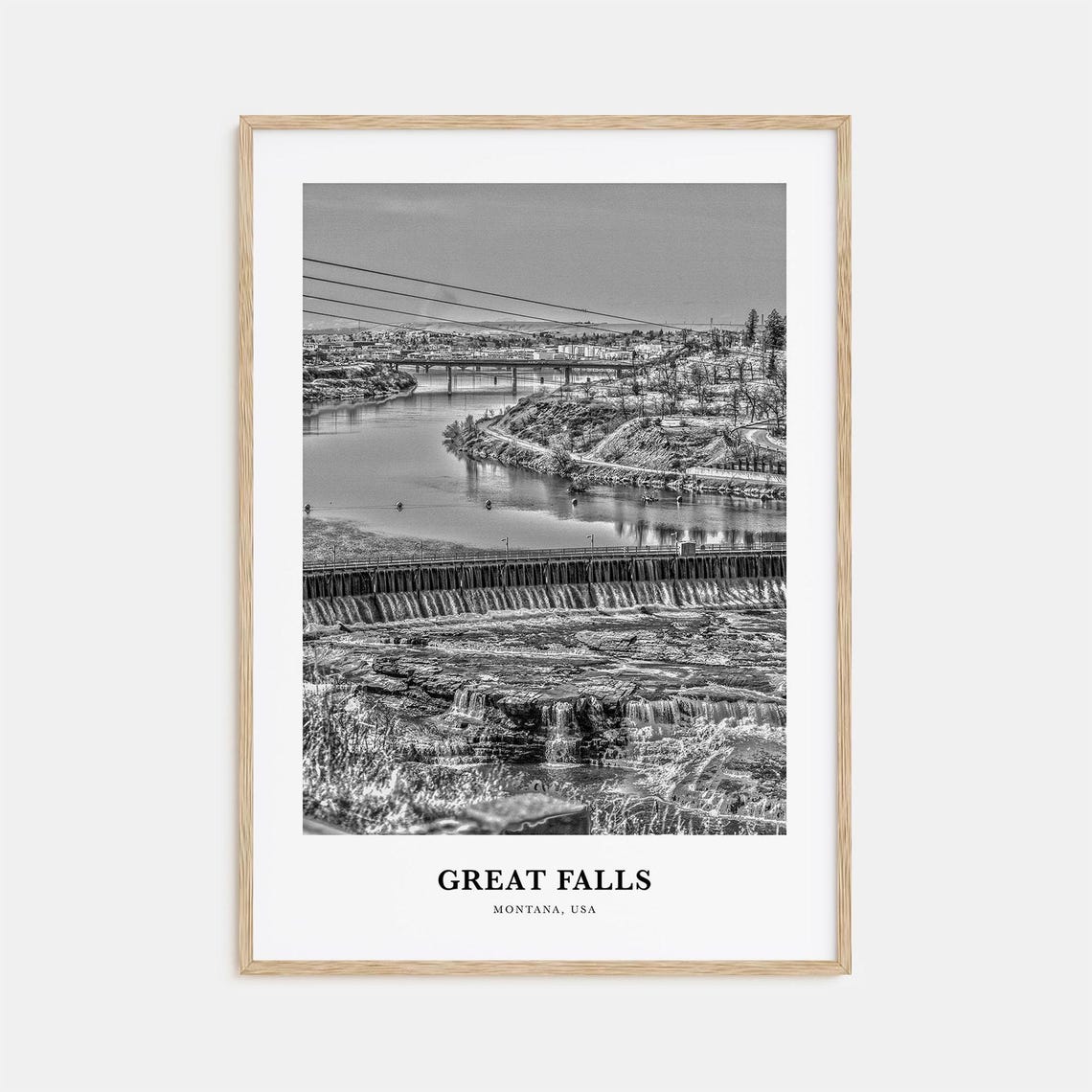 Great Falls Montana Missouri River Dam and Cascading Waterfalls Poster