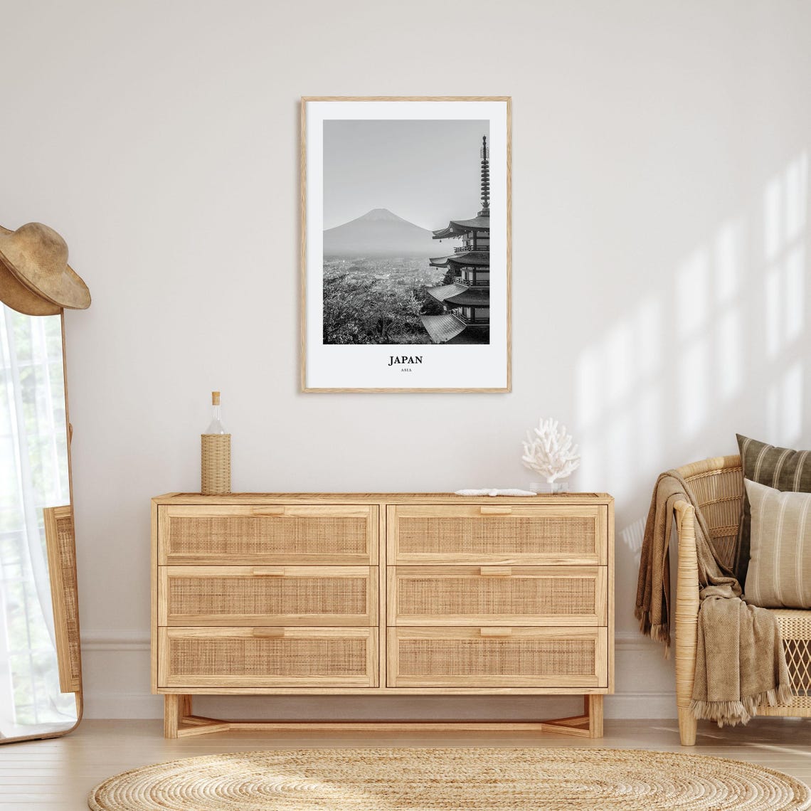 Mount Fuji and Pagoda Japan Black and White Photography Poster - Image 3