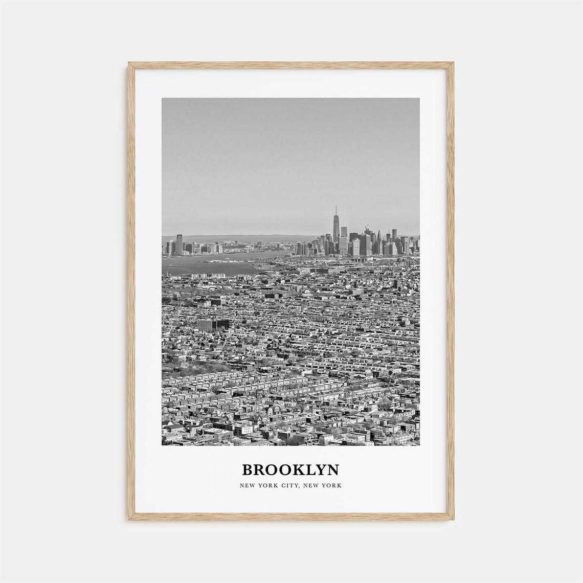 Brooklyn Manhattan Skyline Panoramic View Black and White Poster