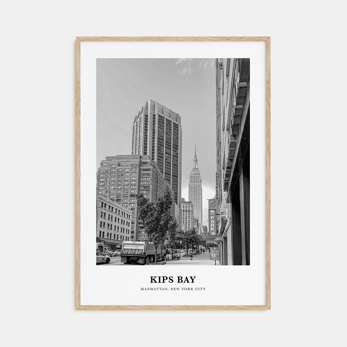 Kips Bay Manhattan Street Black and White City Travel Poster