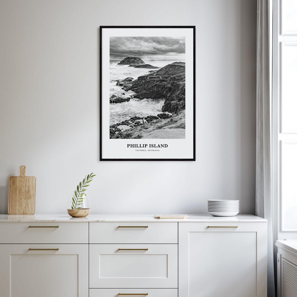 Phillip Island Australia Rocky Coastline Black and White Poster - Image 2