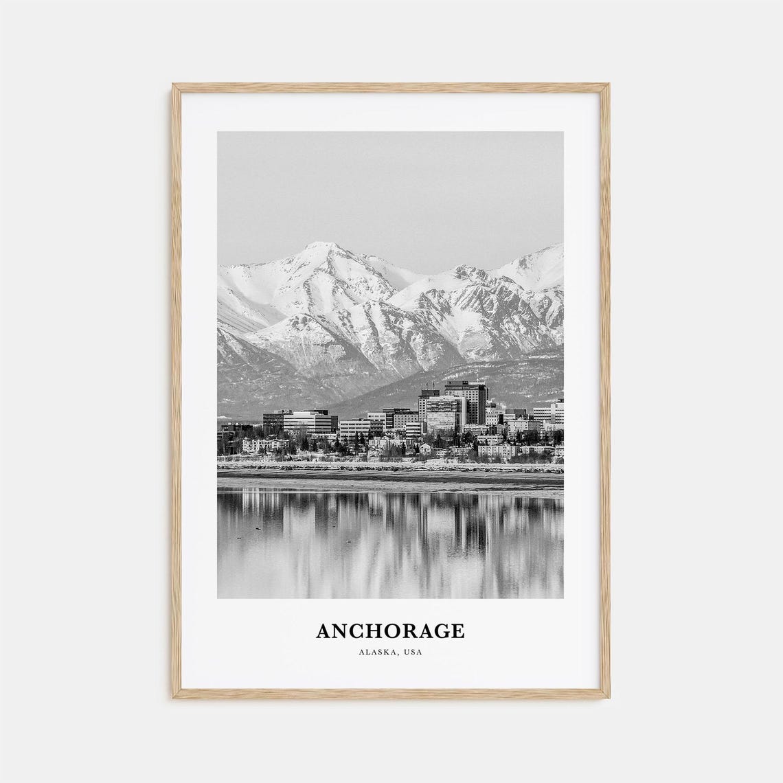 Anchorage Alaska Skyline and Mountain Reflection Travel Poster