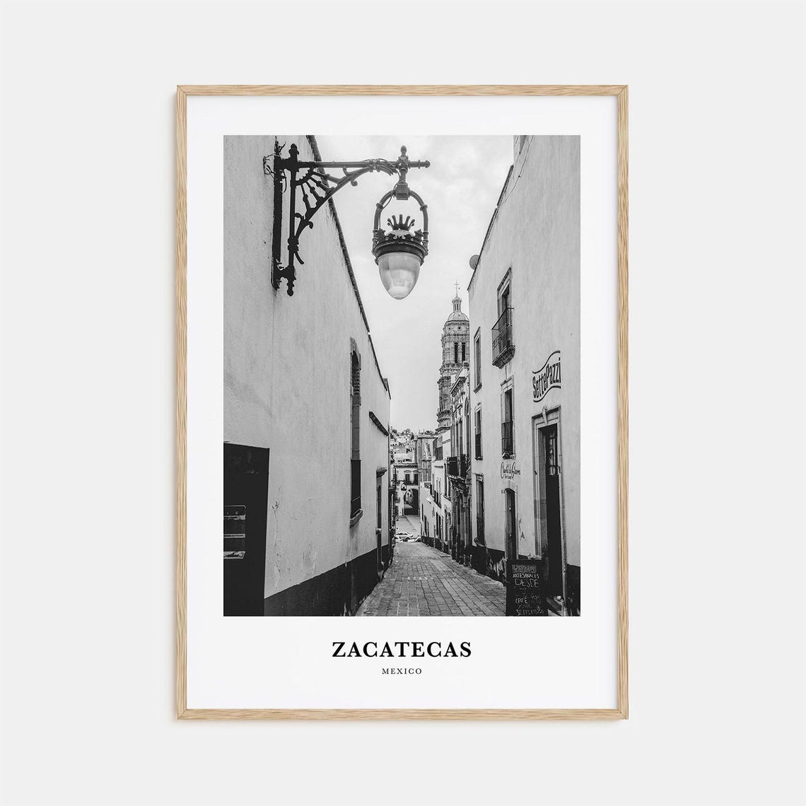 Zacatecas Mexico Colonial Street Lantern Black and White Poster