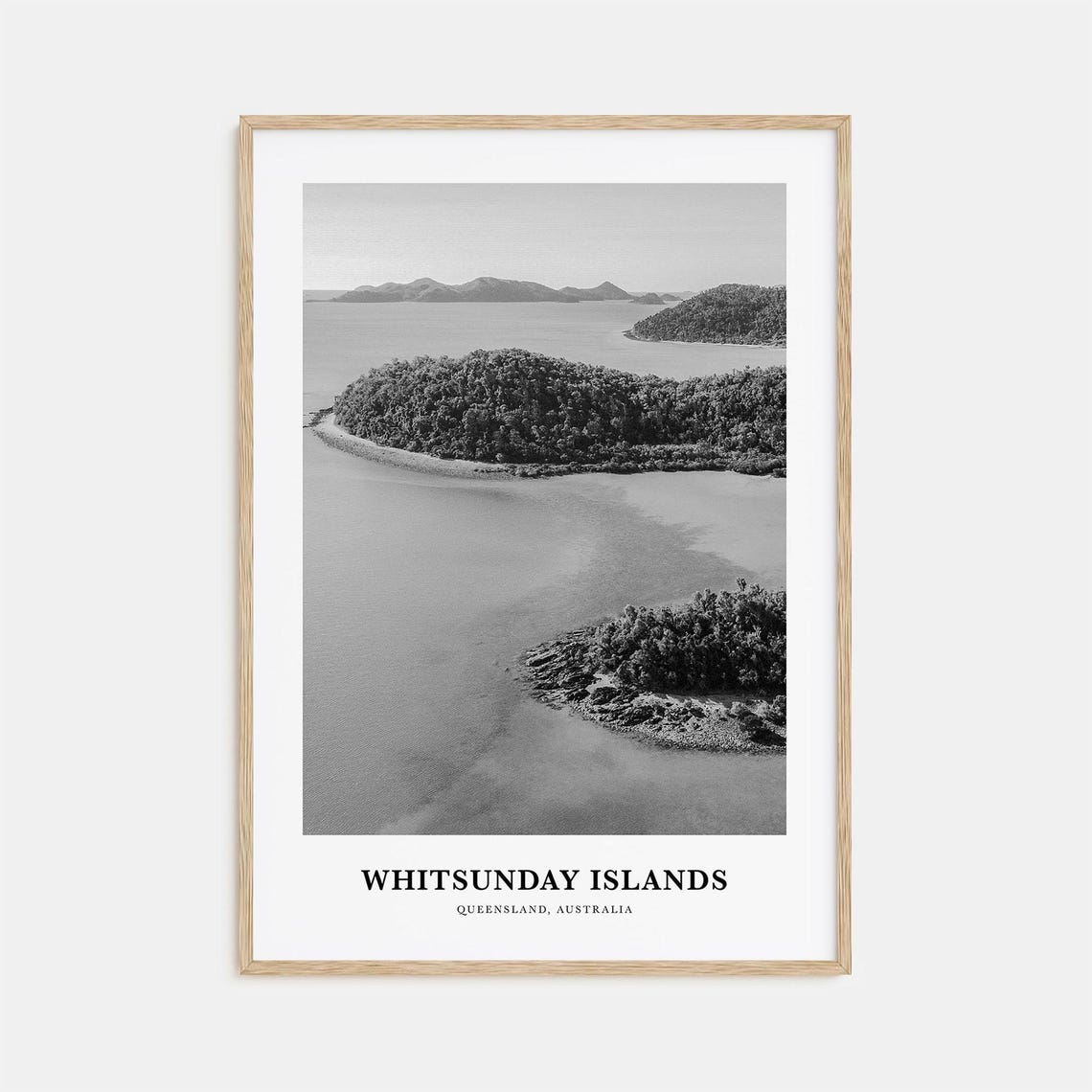 Whitsunday Islands Aerial Black and White Photography Art Print