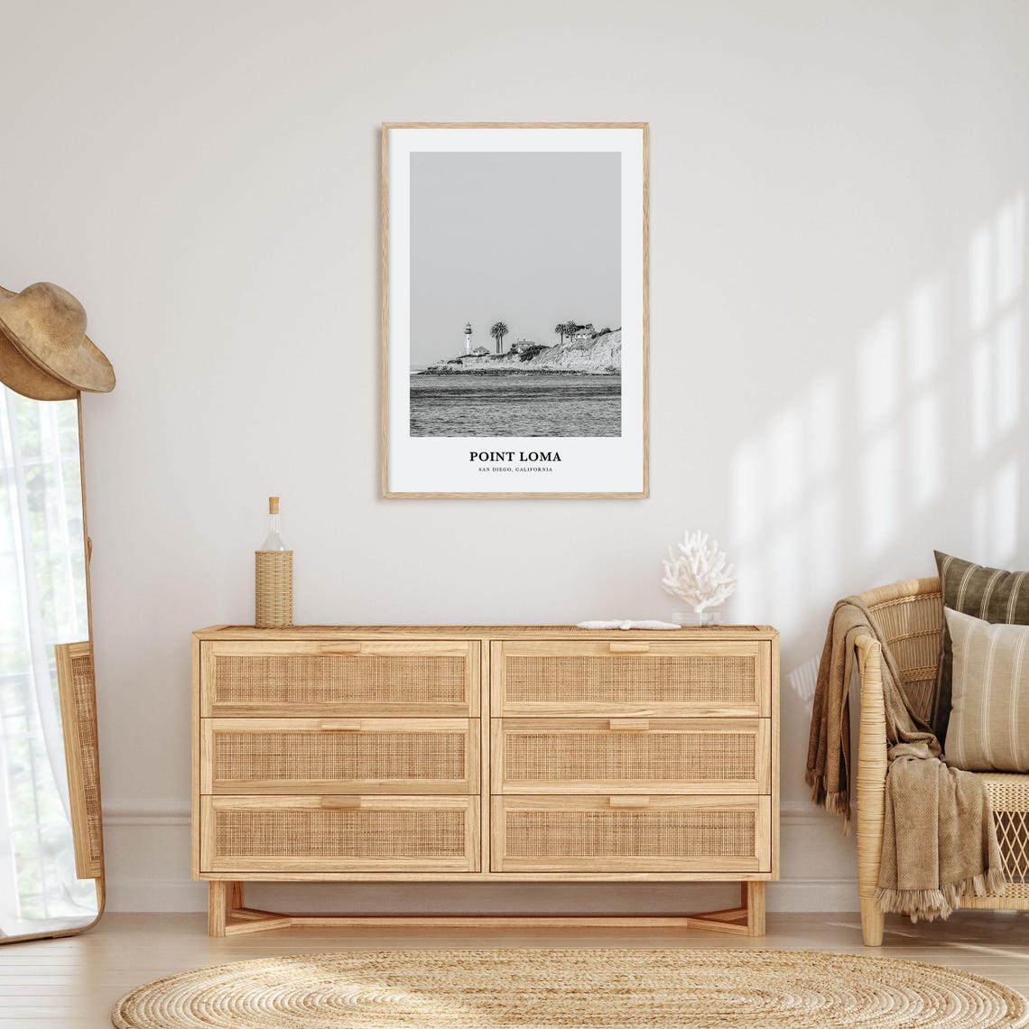 Point Loma Lighthouse San Diego Coast Black and White Poster - Image 3