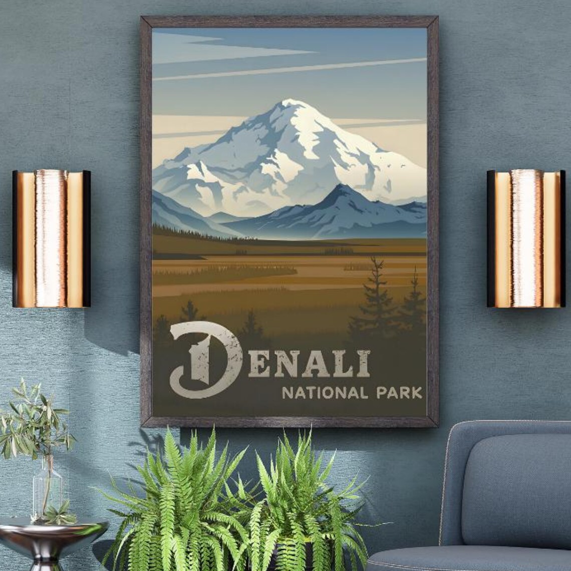 Denali National Park Snowy Alaska Peak Vintage Travel Poster