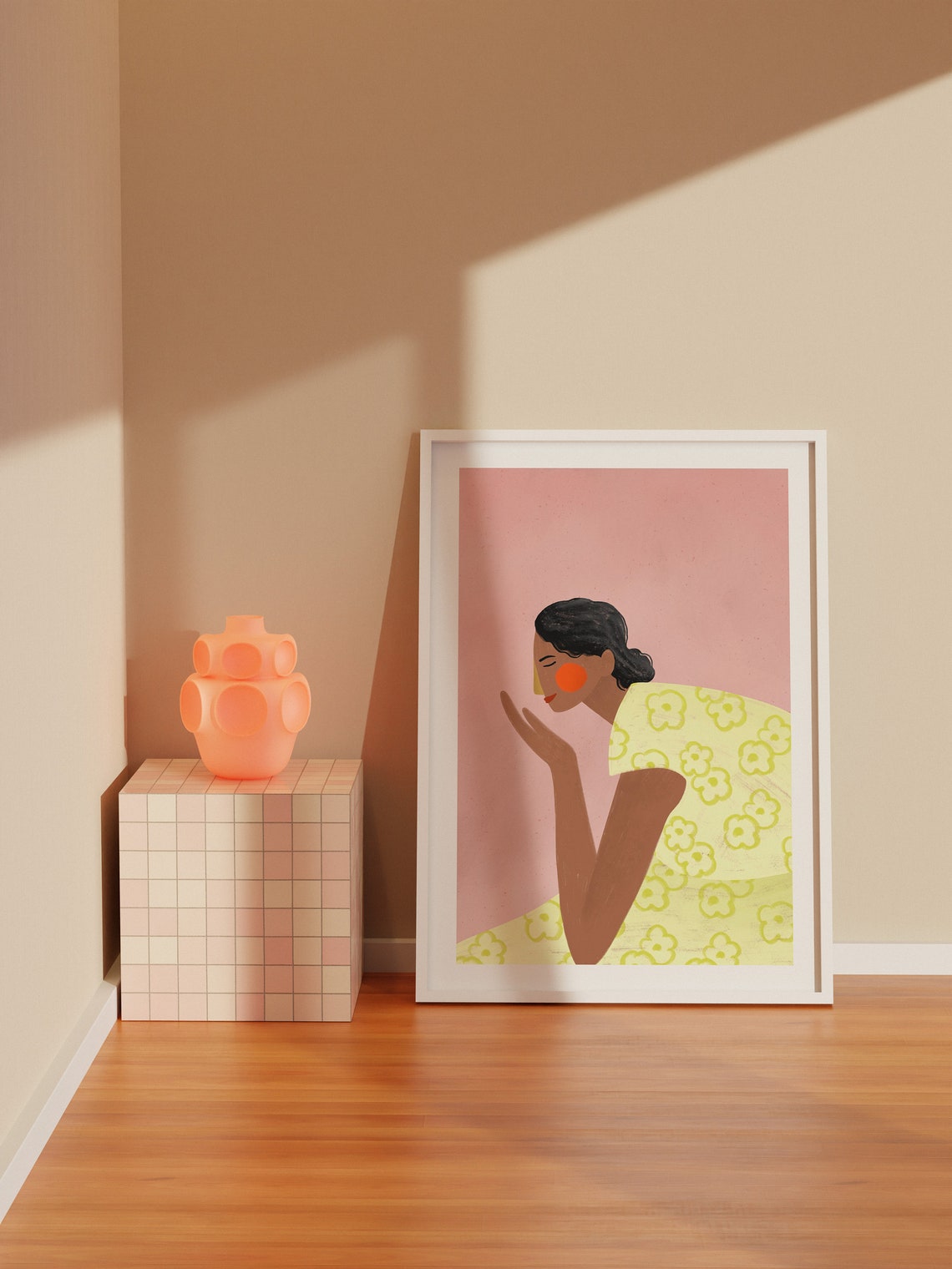 Woman In Yellow Floral Dress Summer Portrait Illustration Poster - Image 3