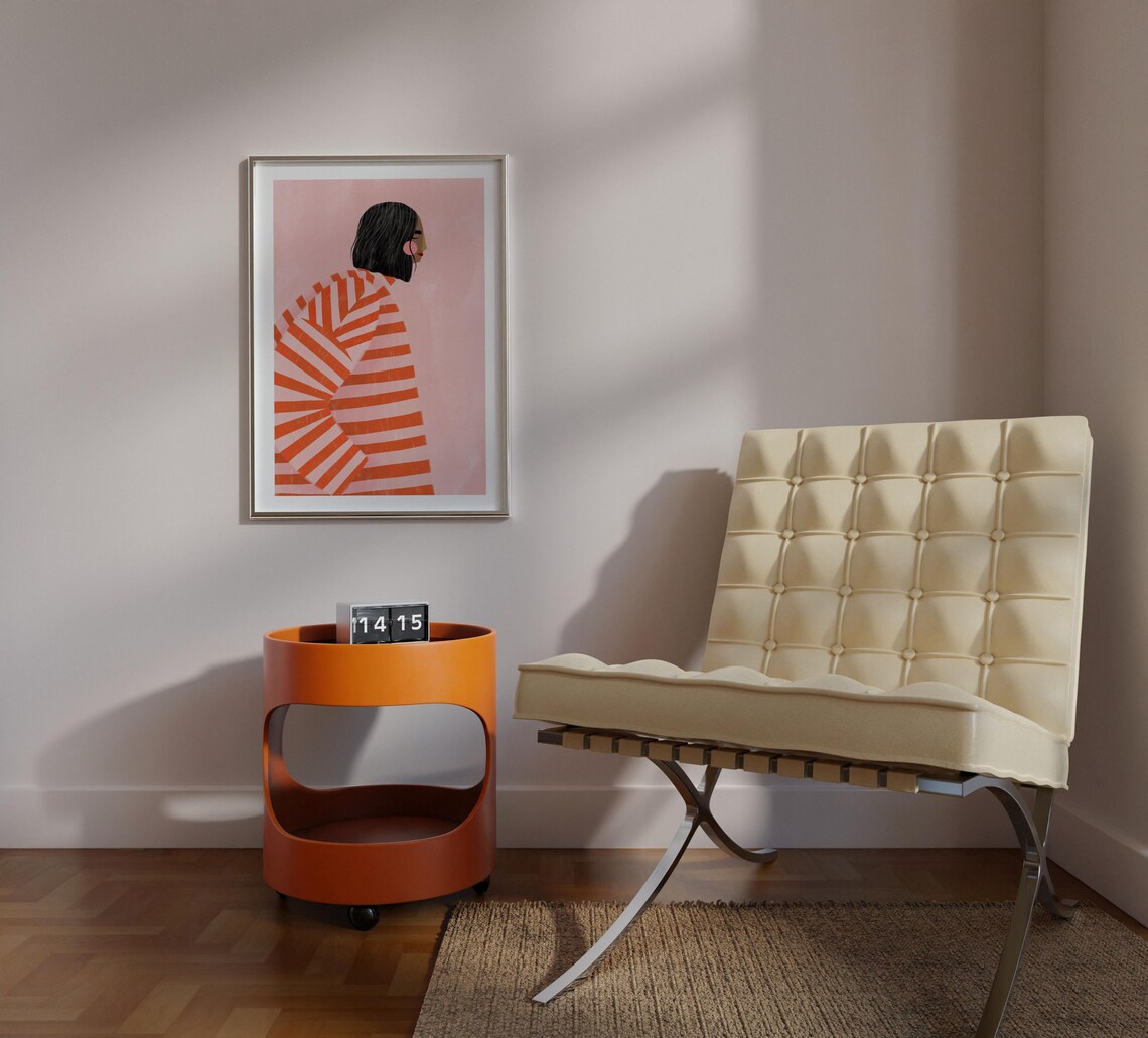 Woman With Orange Stripes Art Print, Minimal Portrait - Image 3