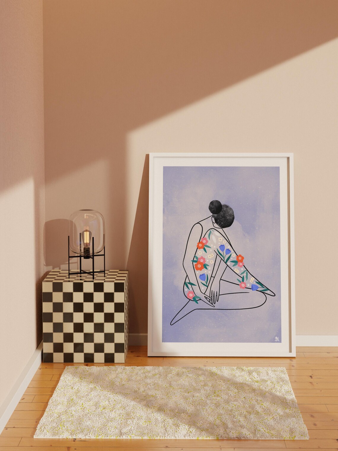 Line Lady With Floral Leg Art Print, Minimal - Image 3