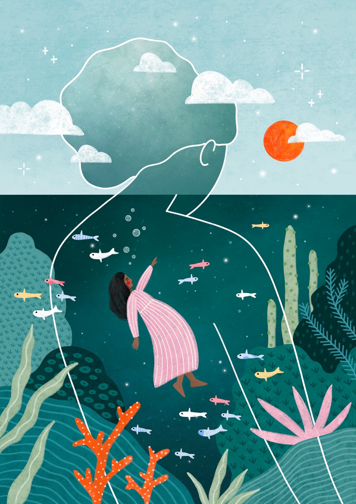 Down Under Ocean Illustration Sea Goddess Art Print - Image 2