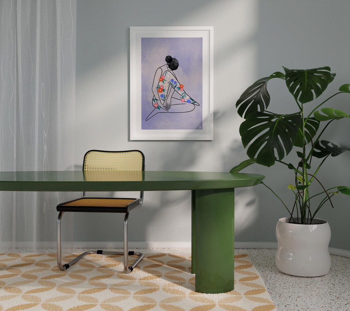 Line Lady With Floral Leg Art Print, Minimal - Image 2
