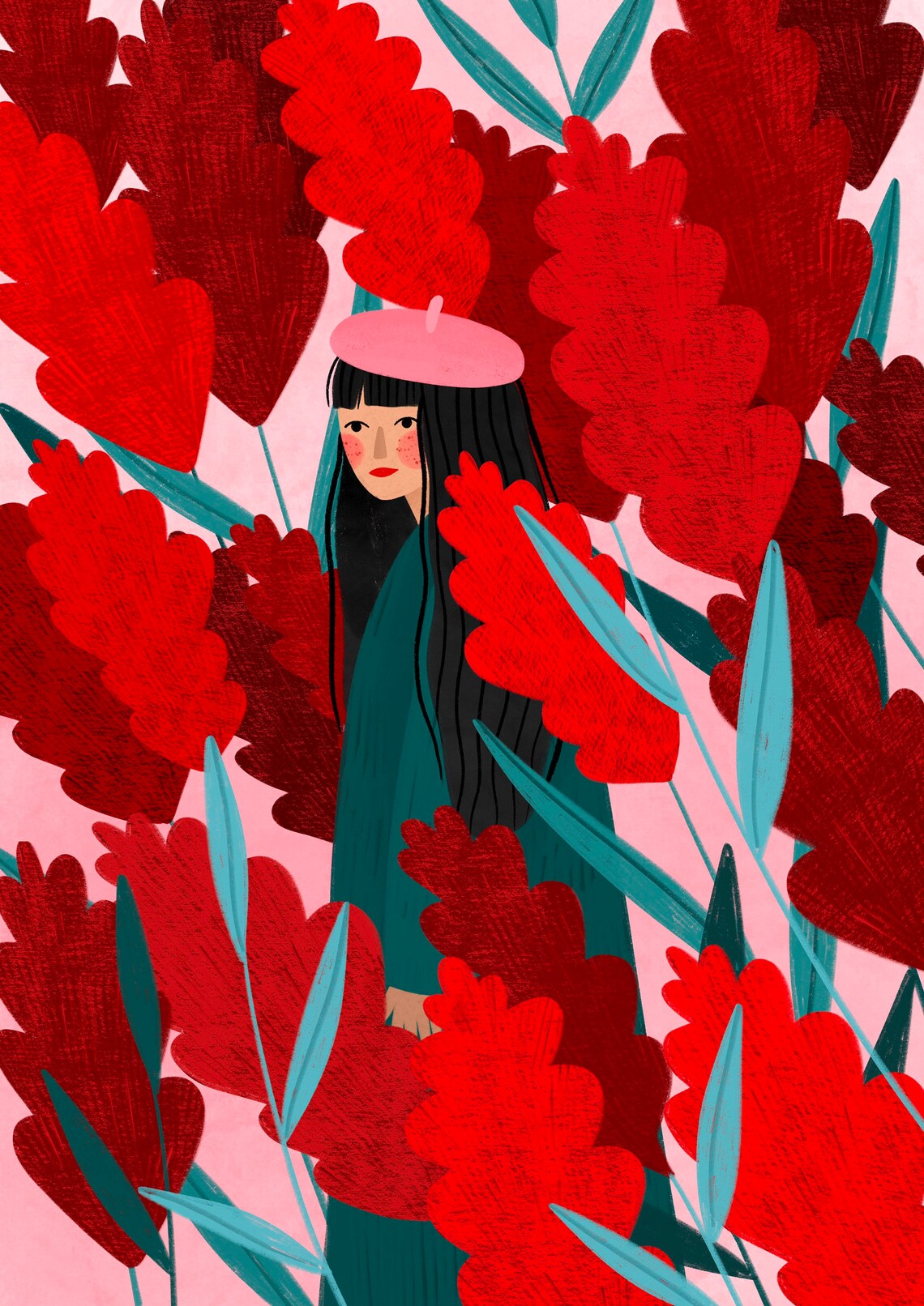 Ichika Or One Thousand Flowers Floral Art Print Woman Illustration Japanese Garden Colourful Wall Art Decor Bohemian Art Posterr - Image 3