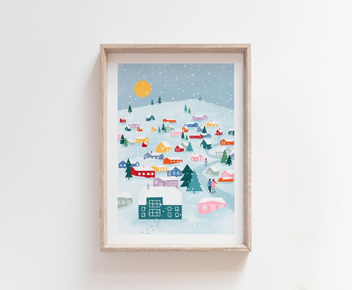 Winter Town Christmas Snowy Mountain Art Print