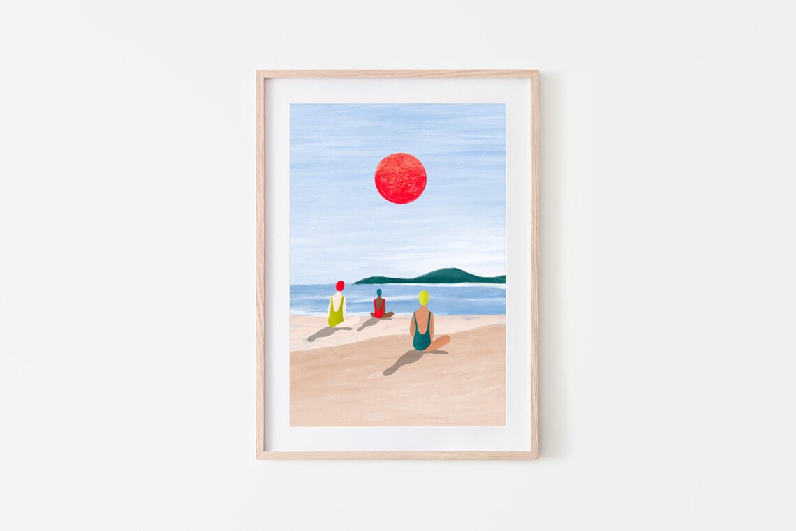Girls at the Beach Mindful Ocean Illustration Art Print